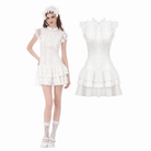 Darkinlove Women's Gothic Layered Ruffled Lace Splice White Dress