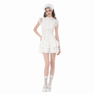Darkinlove Women's Gothic Layered Ruffled Lace Splice White Dress