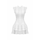 Darkinlove Women's Gothic Layered Ruffled Lace Splice White Dress