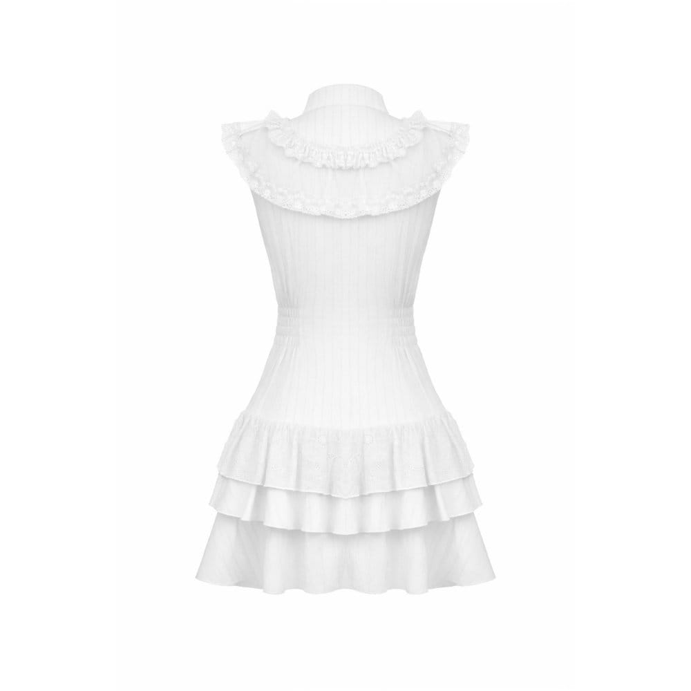 Darkinlove Women's Gothic Layered Ruffled Lace Splice White Dress