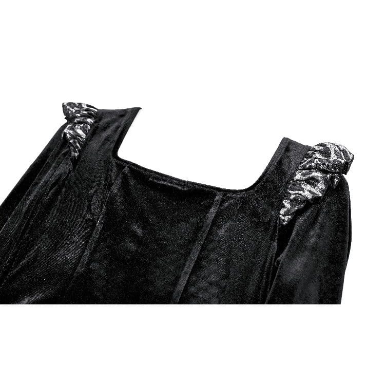 Darkinlove Women's Gothic Leopard Print Ruffle Trim Bishop Sleeve Velvet Short Dressss