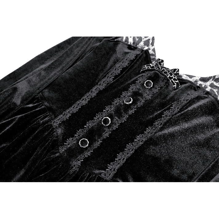 Darkinlove Women's Gothic Leopard Print Ruffle Trim Bishop Sleeve Velvet Short Dressss