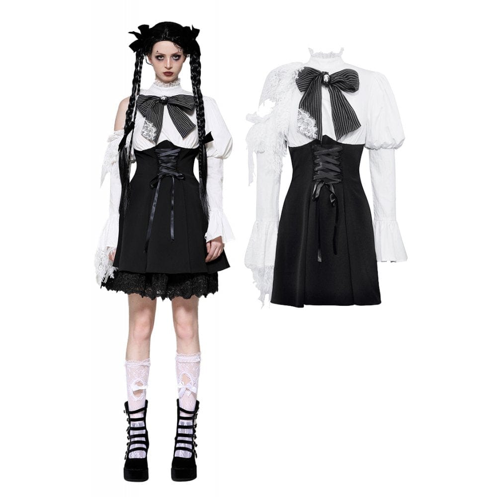 Darkinlove Women's Gothic Lolita Bowknot Short Dress Black White