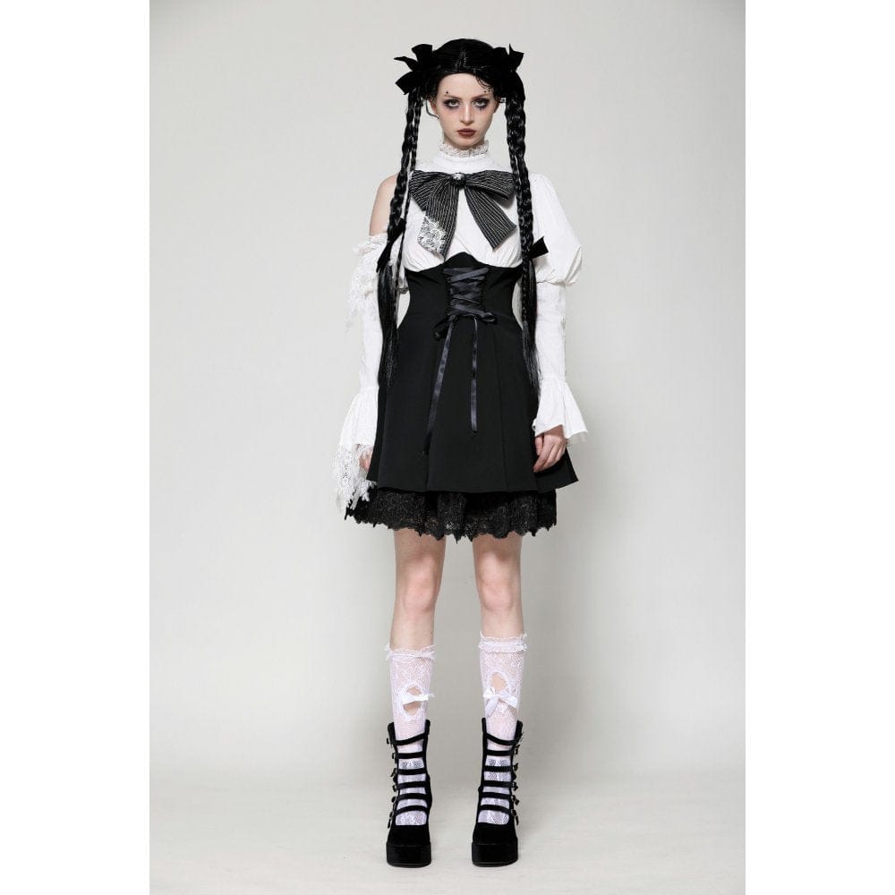 Darkinlove Women's Gothic Lolita Bowknot Short Dress Black White