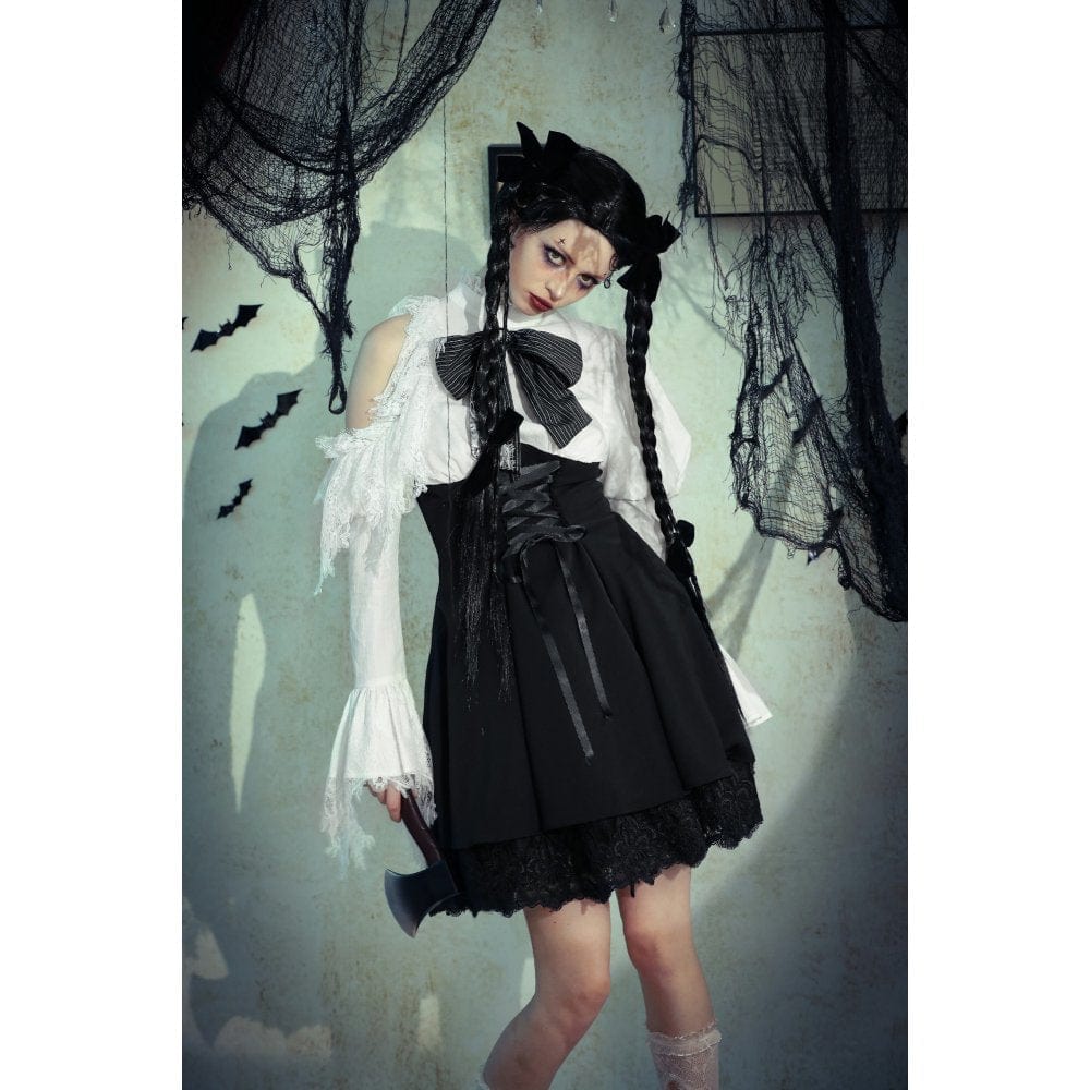 Darkinlove Women's Gothic Lolita Bowknot Short Dress Black White