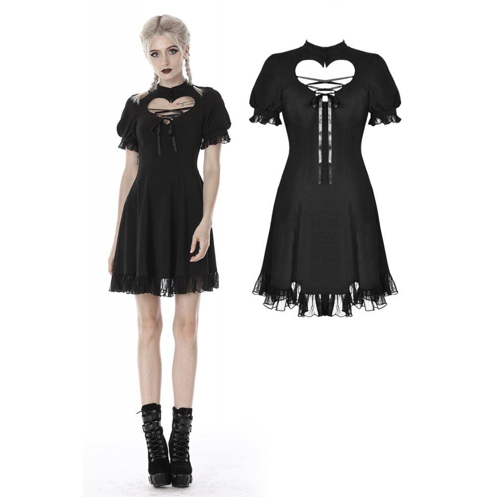 Darkinlove Women's Gothic Lolita Heart Hollowed Lace-up Midi Dresses
