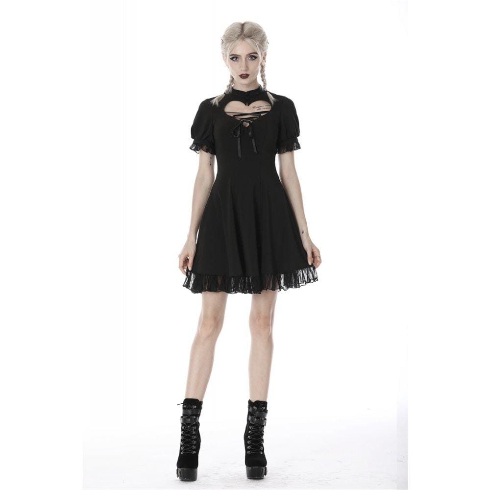 Darkinlove Women's Gothic Lolita Heart Hollowed Lace-up Midi Dresses