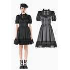 Darkinlove Women's Gothic Lolita Lacing-up Puff Sleeved Lace Dress