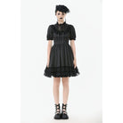 Darkinlove Women's Gothic Lolita Lacing-up Puff Sleeved Lace Dress