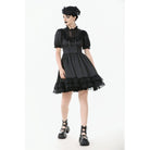 Darkinlove Women's Gothic Lolita Lacing-up Puff Sleeved Lace Dress
