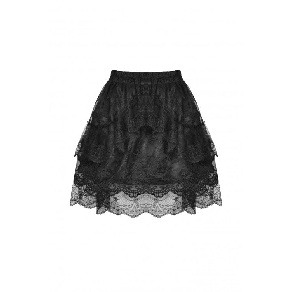 Darkinlove Women's Gothic Lolita Layered Lace Puffy Skirt