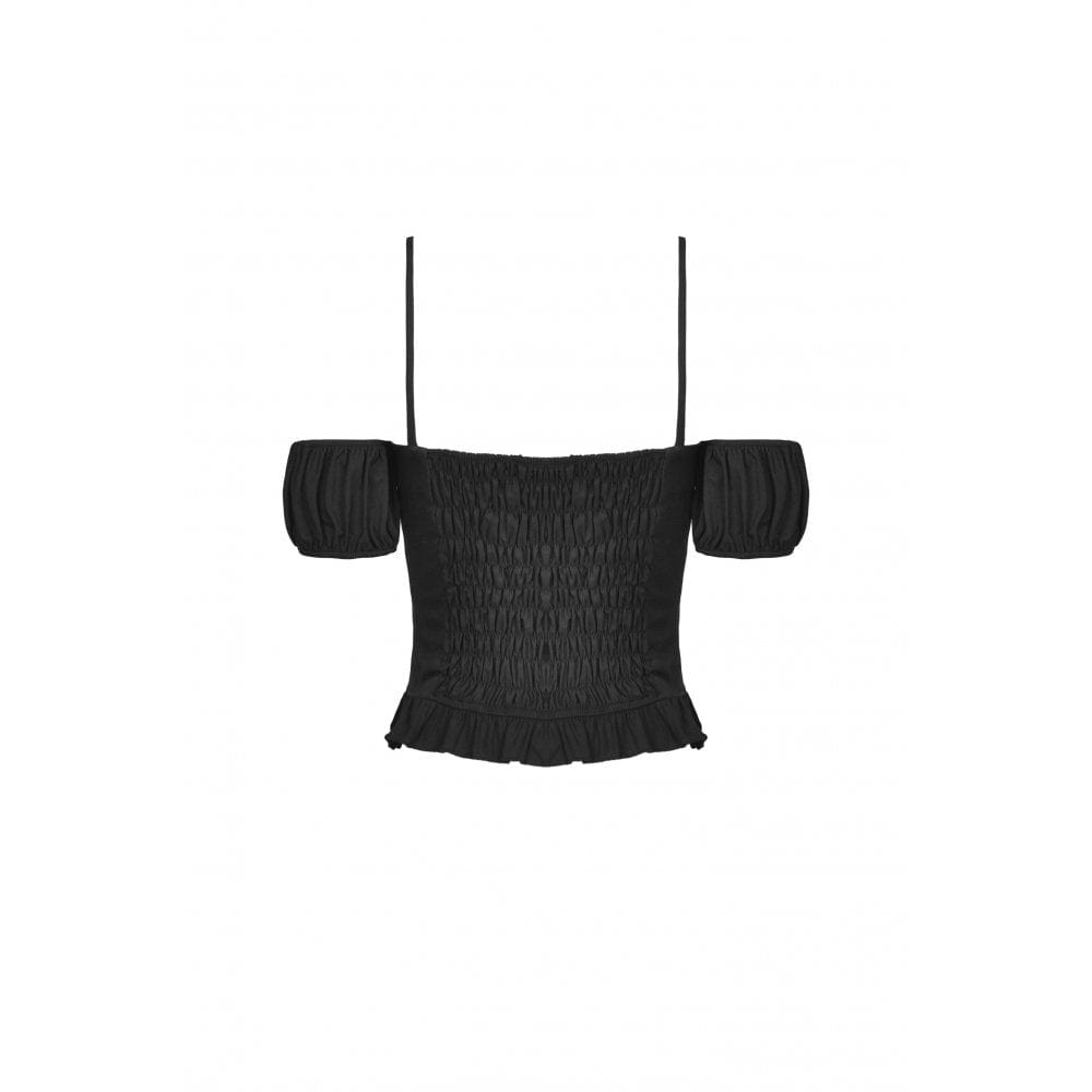 Darkinlove Women's Gothic Lolita Off Shoulder Bowknot Short Sleeved Crop Top