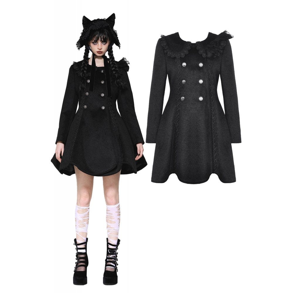 Darkinlove Women's Gothic Lolita Pleated Buttons Coat