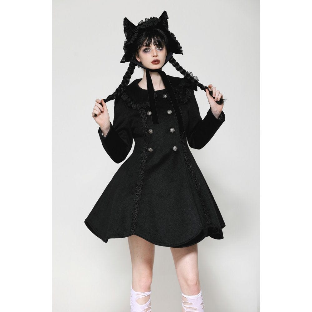 Darkinlove Women's Gothic Lolita Pleated Buttons Coat