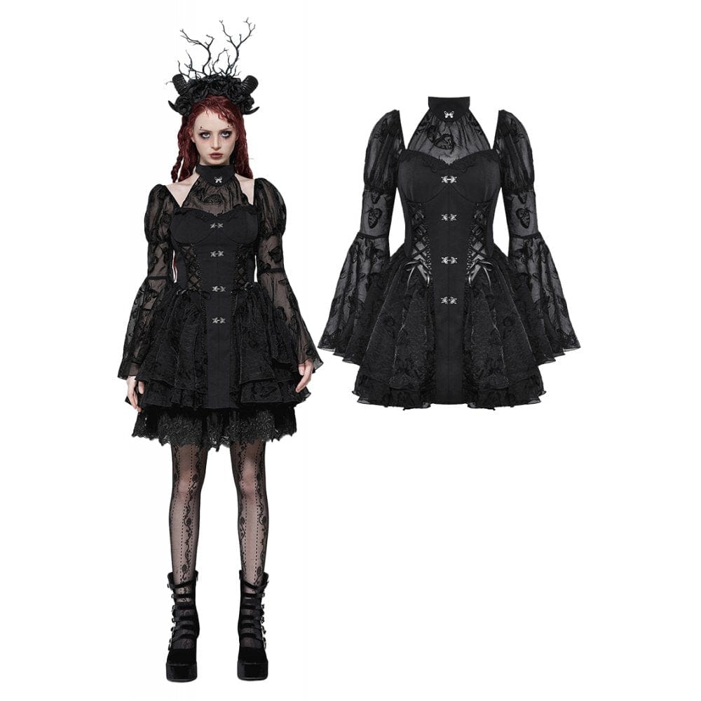 Darkinlove Women's Gothic Lolita Puff Sleeved Bubble Grad Dress