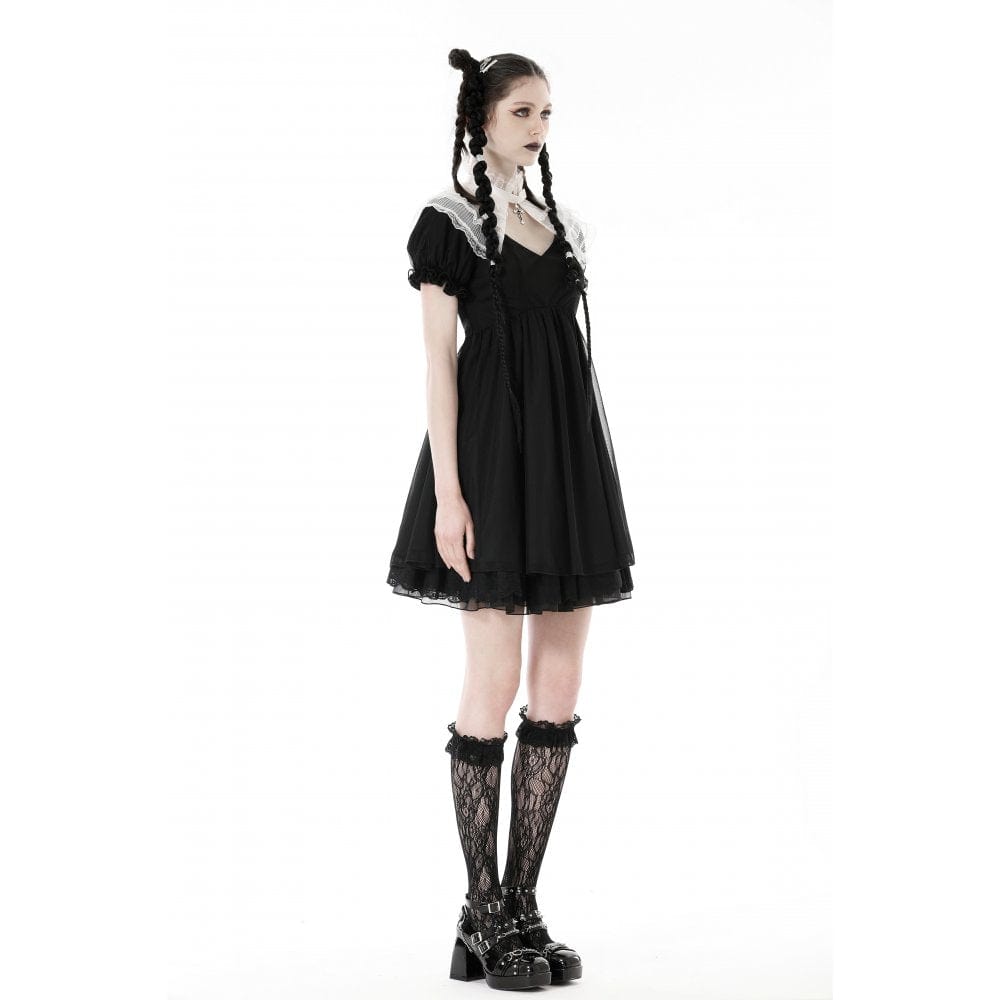 Women's Gothic Lolita Puff Sleeved Dress with Detachable Collar