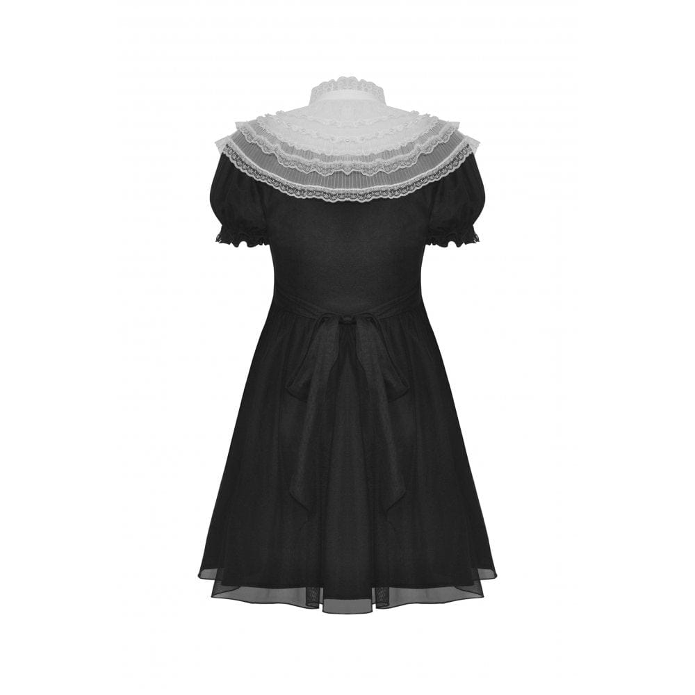 Darkinlove Women's Gothic Lolita Puff Sleeved Dress with Detachable Collar