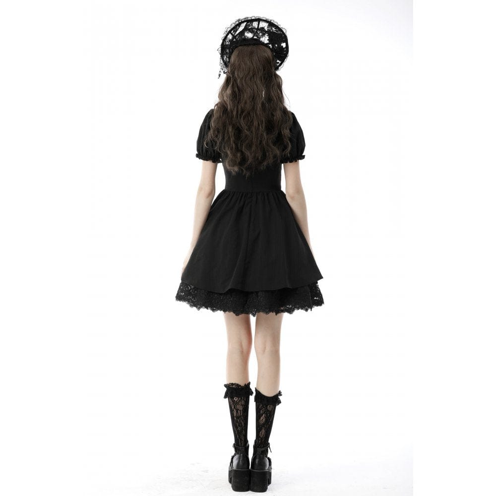 Darkinlove Women's Gothic Lolita Puff Sleeved Lace Doll Dress