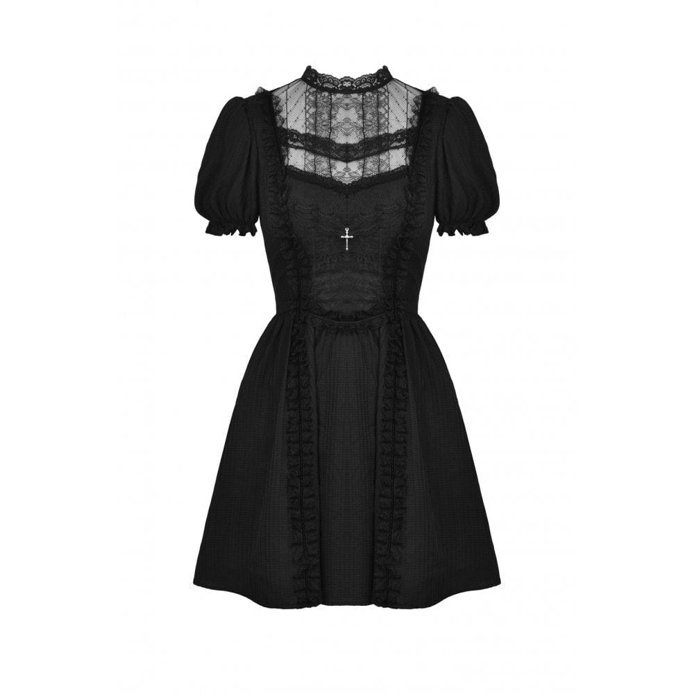 Darkinlove Women's Gothic Lolita Puff Sleeved Lace Doll Dress