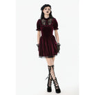 Darkinlove Women's Gothic Lolita Puff Sleeved Lace Velvet Dress