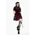 Darkinlove Women's Gothic Lolita Puff Sleeved Lace Velvet Dress
