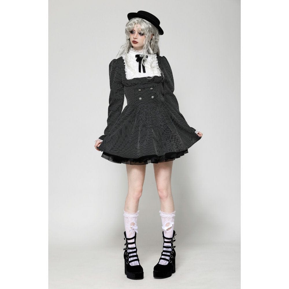 Darkinlove Women's Gothic Lolita Ruffled Lace Short Dress Black White