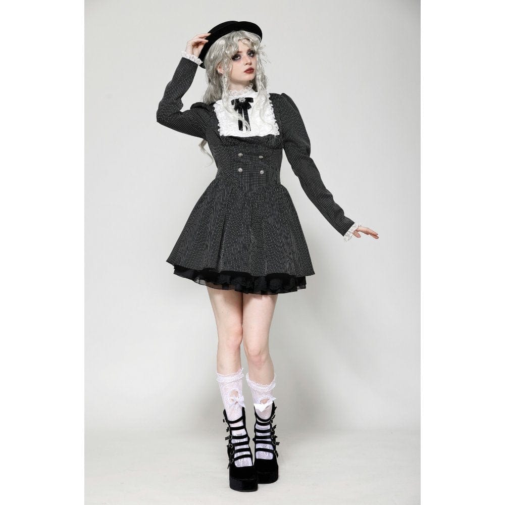 Darkinlove Women's Gothic Lolita Ruffled Lace Short Dress Black White