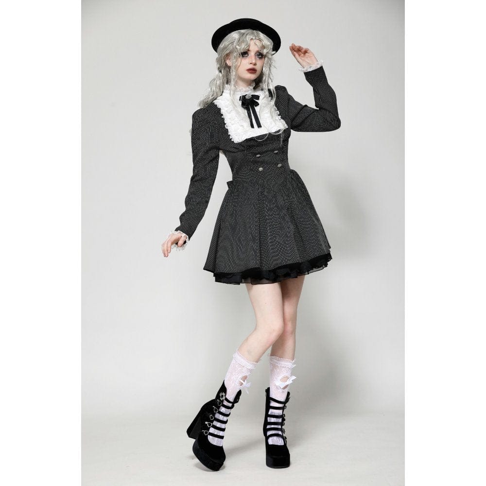 Darkinlove Women's Gothic Lolita Ruffled Lace Short Dress Black White