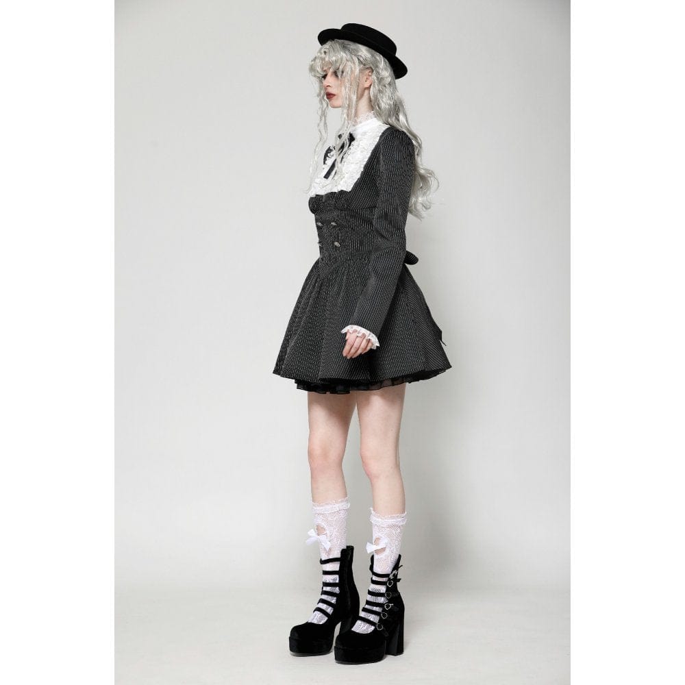 Darkinlove Women's Gothic Lolita Ruffled Lace Short Dress Black White