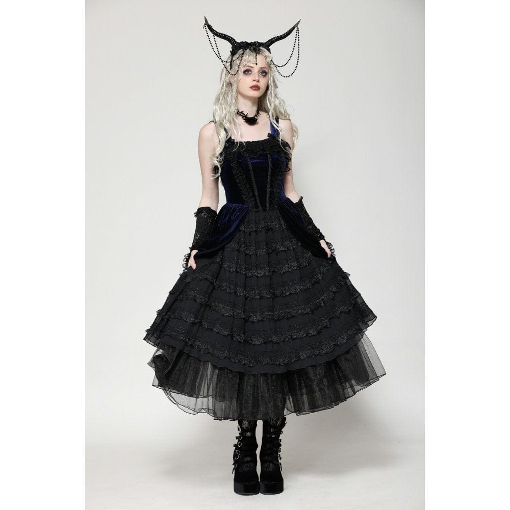 Darkinlove Women's Gothic Lolita Ruffled Lace Slip Dress Wedding Dress