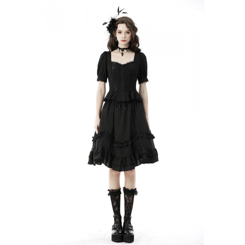 Darkinlove Women's Gothic Lolita Ruffles Midi Pleated Skirt