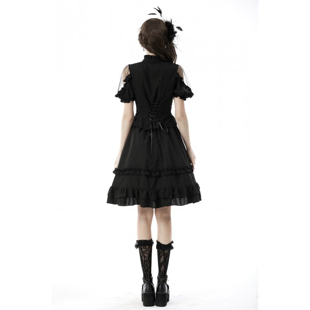 Darkinlove Women's Gothic Lolita Ruffles Midi Pleated Skirt