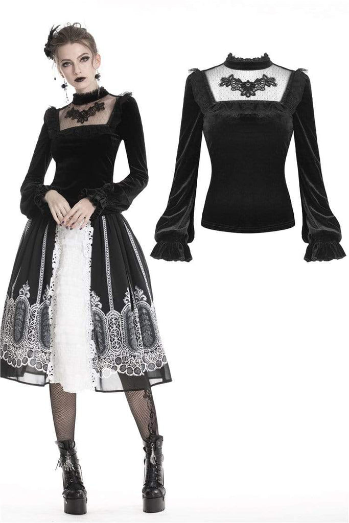 Darkinlove Women's Gothic lolita Sheer Square Collar Cute Tops