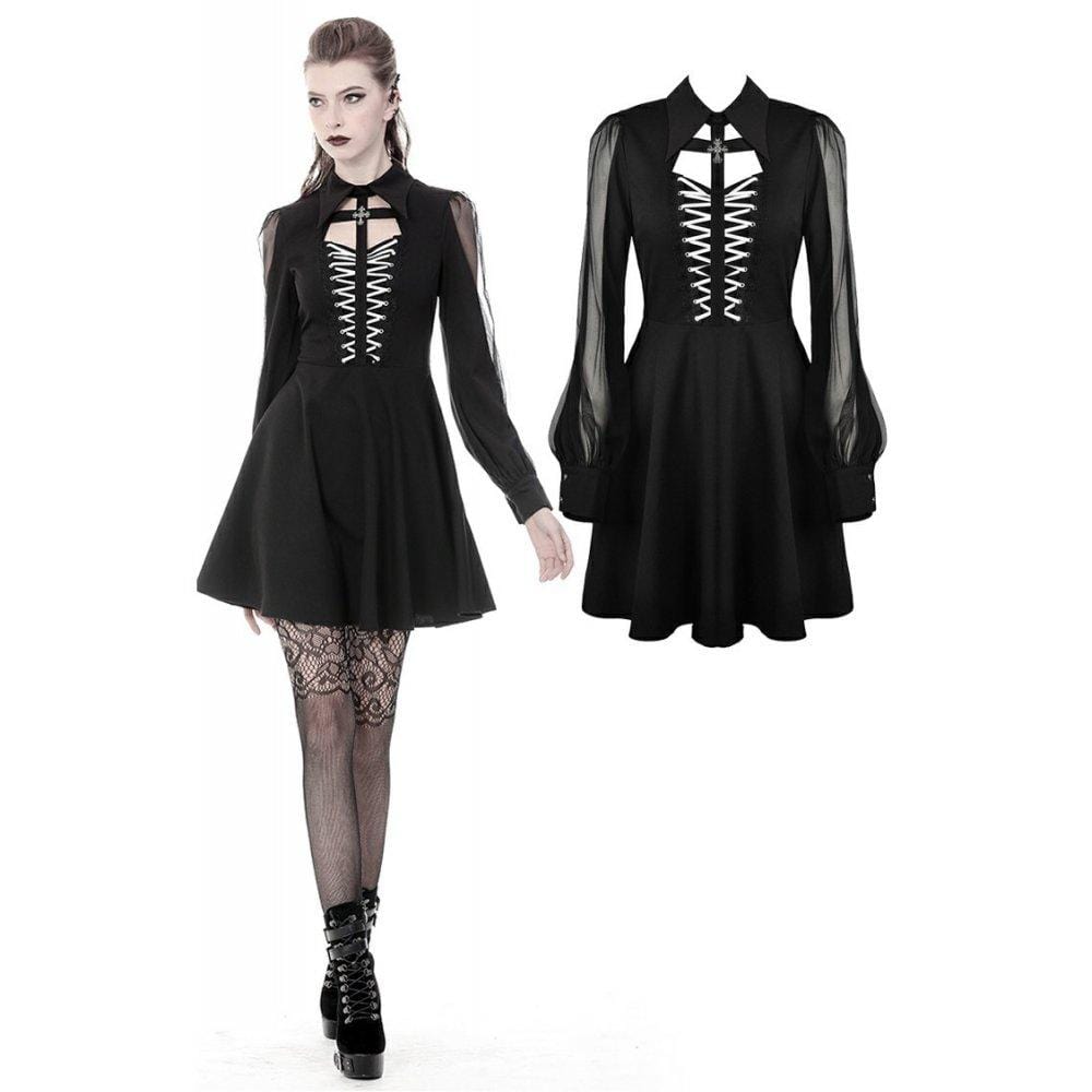 Darkinlove Women's Gothic Long Sleeved Coffin&Cross Front Dresses