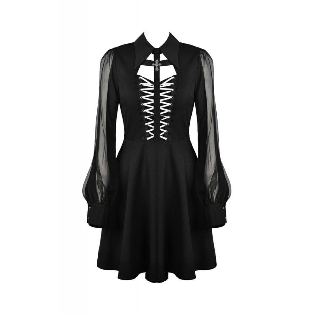 Darkinlove Women's Gothic Long Sleeved Coffin&Cross Front Dresses
