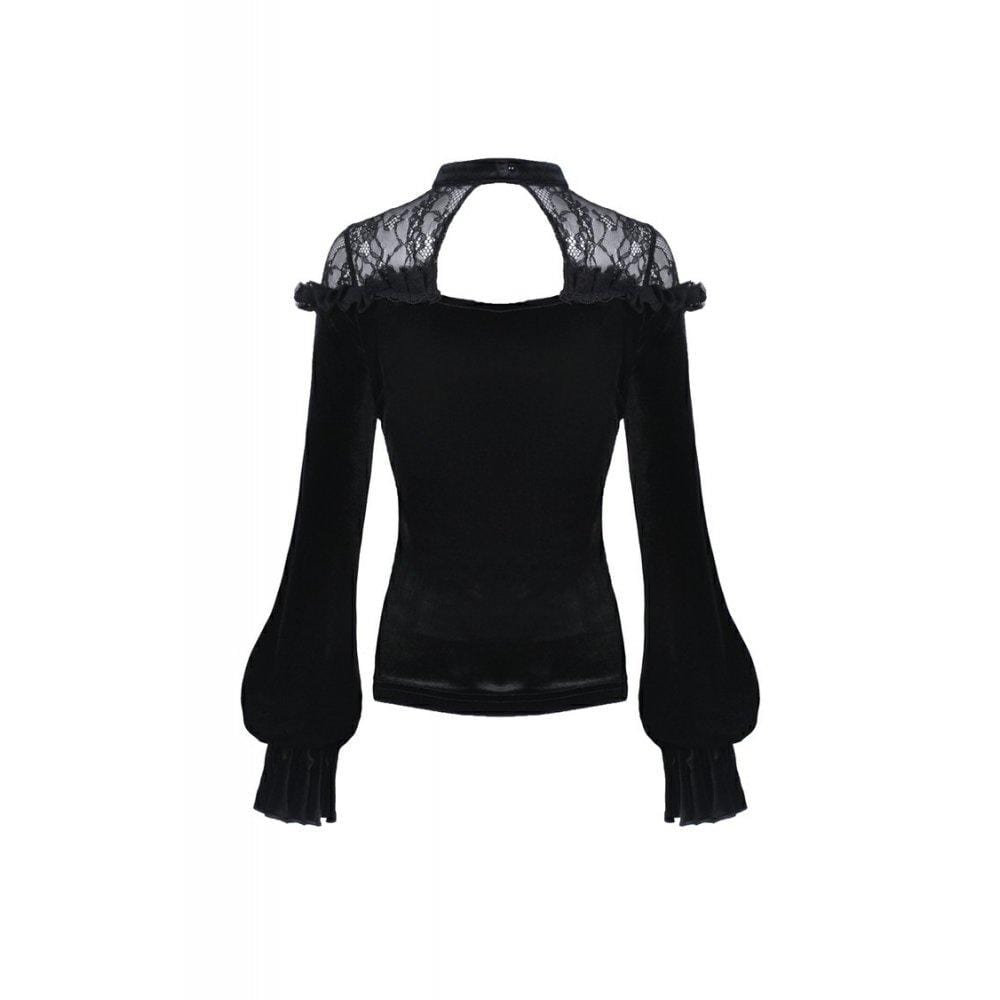 Darkinlove Women's Gothic Long Sleeved Lace Shoulder Velvet Tops