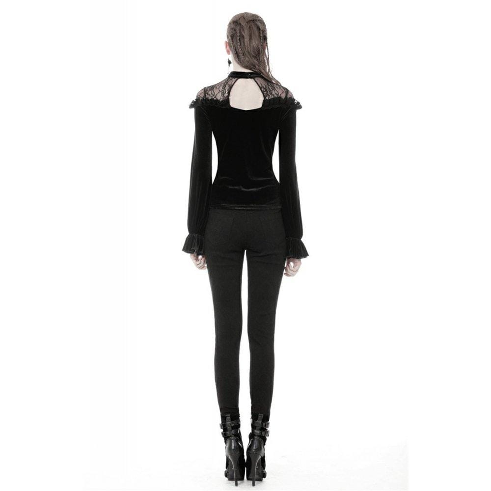 Darkinlove Women's Gothic Long Sleeved Lace Shoulder Velvet Tops