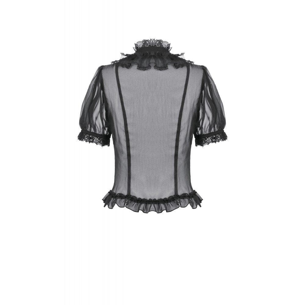 Darkinlove Women's Gothic Mesh Sheer Ruffled Short Sleeved Shirt