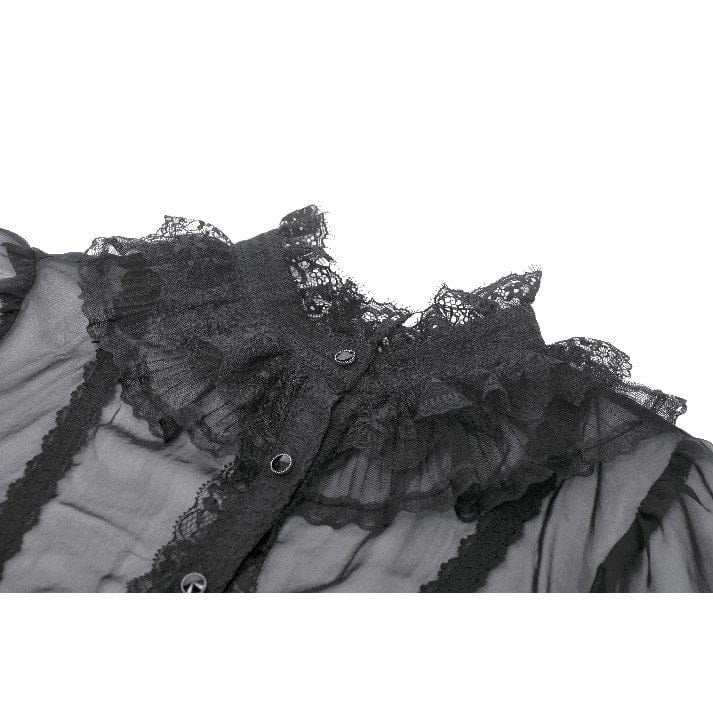 Darkinlove Women's Gothic Mesh Sheer Ruffled Short Sleeved Shirt