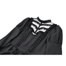 Darkinlove Women's Gothic Mesh Splice Mock Neck Layered Hem Puff Sleeve Short Dress