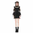 Darkinlove Women's Gothic Mesh Splice Ruffled Cutout Long Sleeve Dress
