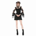 Darkinlove Women's Gothic Mesh Splice Ruffled Cutout Long Sleeve Dress