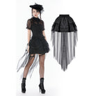Darkinlove Women's Gothic Mesh Tailed Lace Pleated Skirt