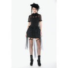 Darkinlove Women's Gothic Mesh Tailed Lace Pleated Skirt