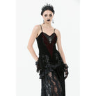 Darkinlove Women's Gothic Metal Chain Contrast Color Velvet Overbust Corset