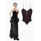 Darkinlove Women's Gothic Metal Chain Contrast Color Velvet Overbust Corset