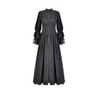Darkinlove Women's Gothic Mock Neck Guipure Lace Bell Sleeve Maxi Dress