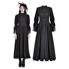 Darkinlove Women's Gothic Mock Neck Guipure Lace Bell Sleeve Maxi Dress