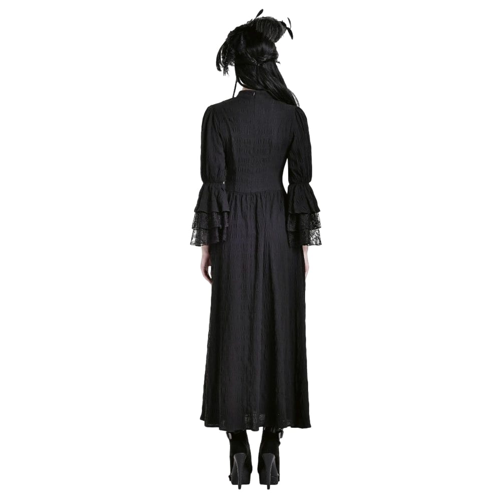 Darkinlove Women's Gothic Mock Neck Guipure Lace Bell Sleeve Maxi Dress