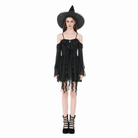 Darkinlove Women's Gothic Moon Layered Ruffled Off Shoulder Slip Dress